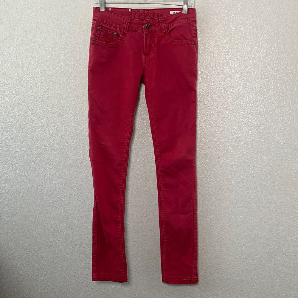 Rose Royce Y2K Red Skinny Jeans 26 Juniors 3/4 Emo Scene Gothic Grunge 2000s